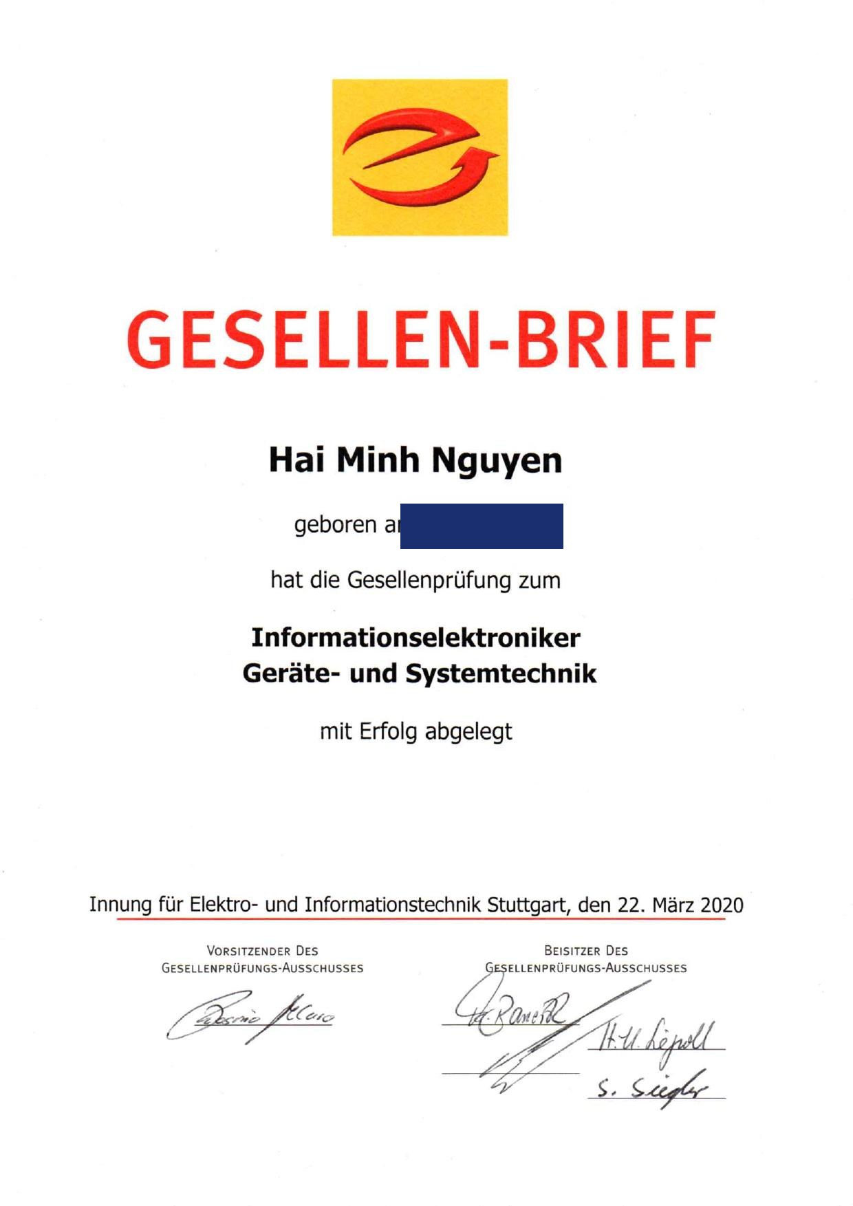 Gesellenbrief – Informationselektroniker